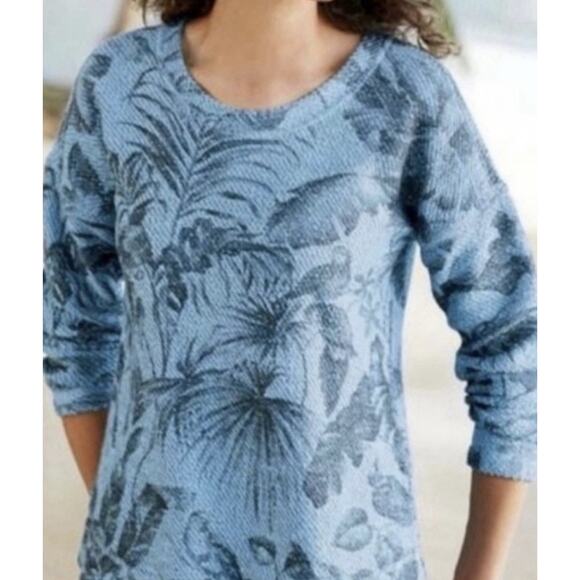 Soft Surroundings Sweaters - Soft Surroundings Womens Palm Fronds Floral Sweater - Blue Black Size XS